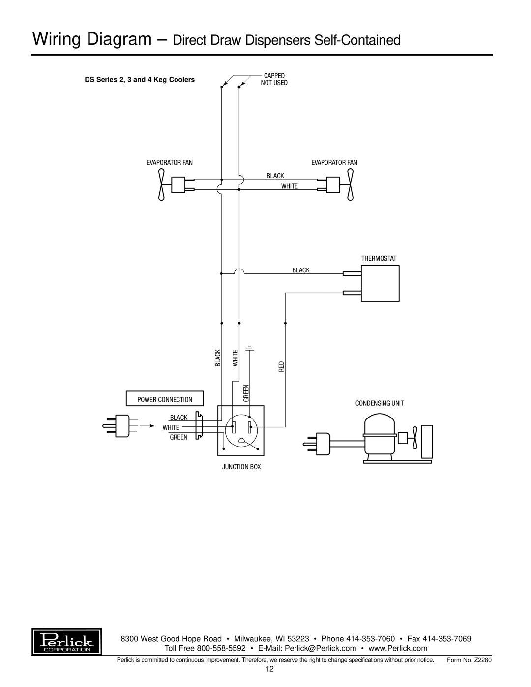 Perlick DP32 Wiring Diagram - Direct Draw Dispensers Self-Contained, DS Series 2, 3 and 4 Keg Coolers, Black, White, Green 