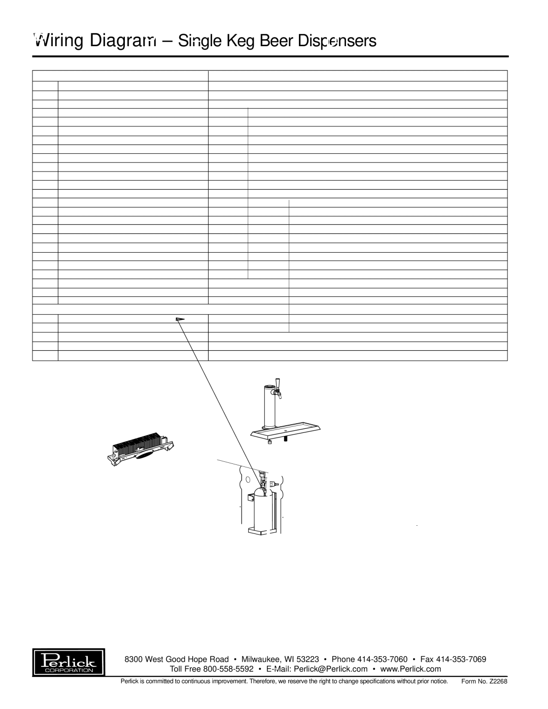 Perlick DP32S, DS32S specifications Wiring Diagram Single Keg Beer Dispensers 