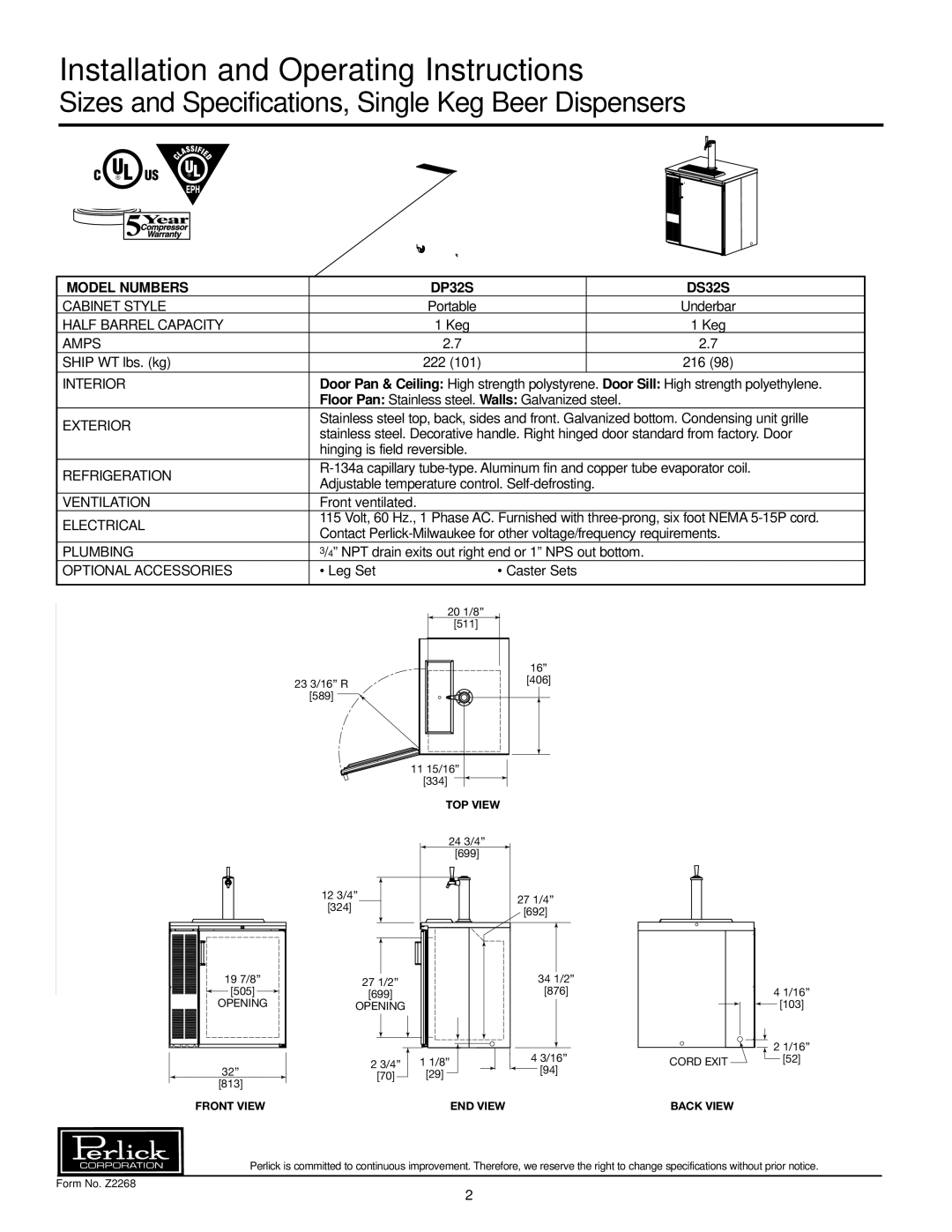 Perlick DP32S, DS32S specifications Step 