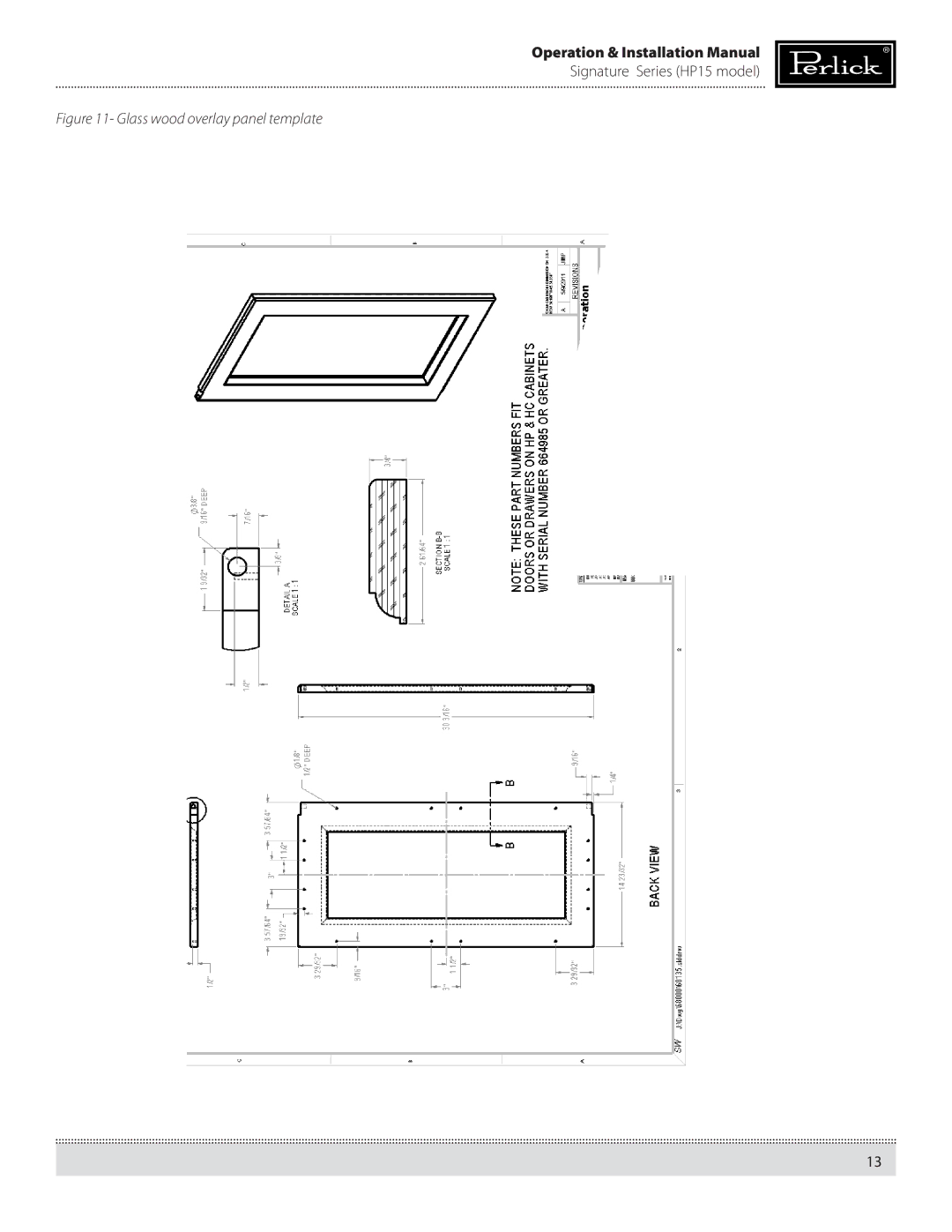 Perlick HP15BS, HP15RS manual Glass wood overlay panel template 