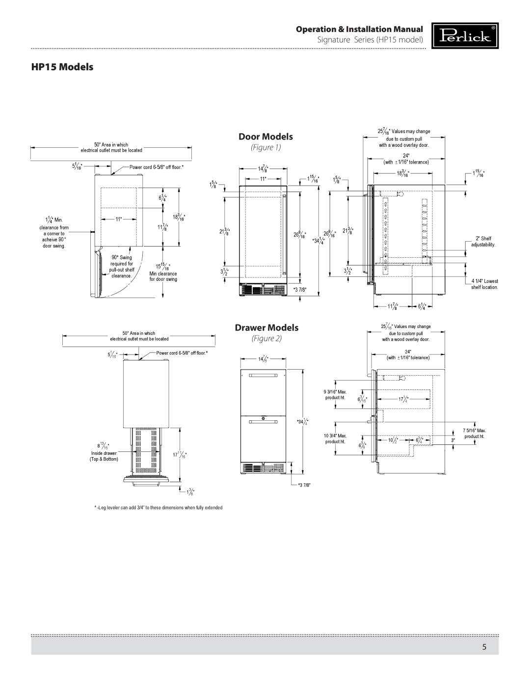 Perlick HP15BS, HP15RS manual HP15 Models, Dr awer Models 