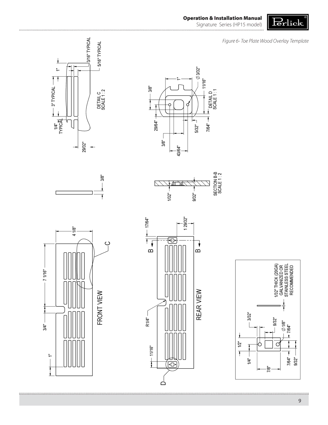 Perlick HP15BS, HP15RS manual Front View 