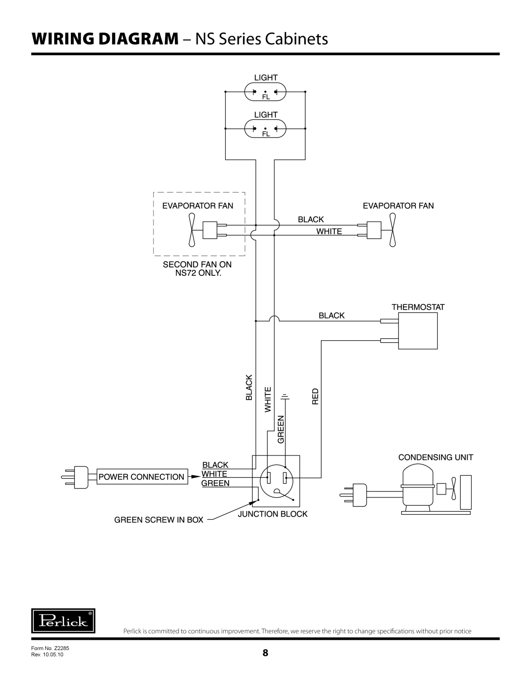 Perlick NR Series warranty Wiring diagram NS Series Cabinets 