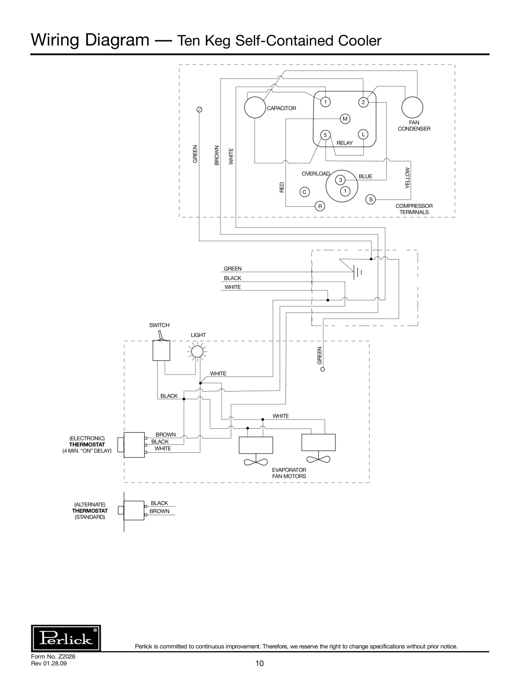 Perlick US10KP, US4KP specifications Wiring Diagram Ten Keg Self-Contained Cooler 