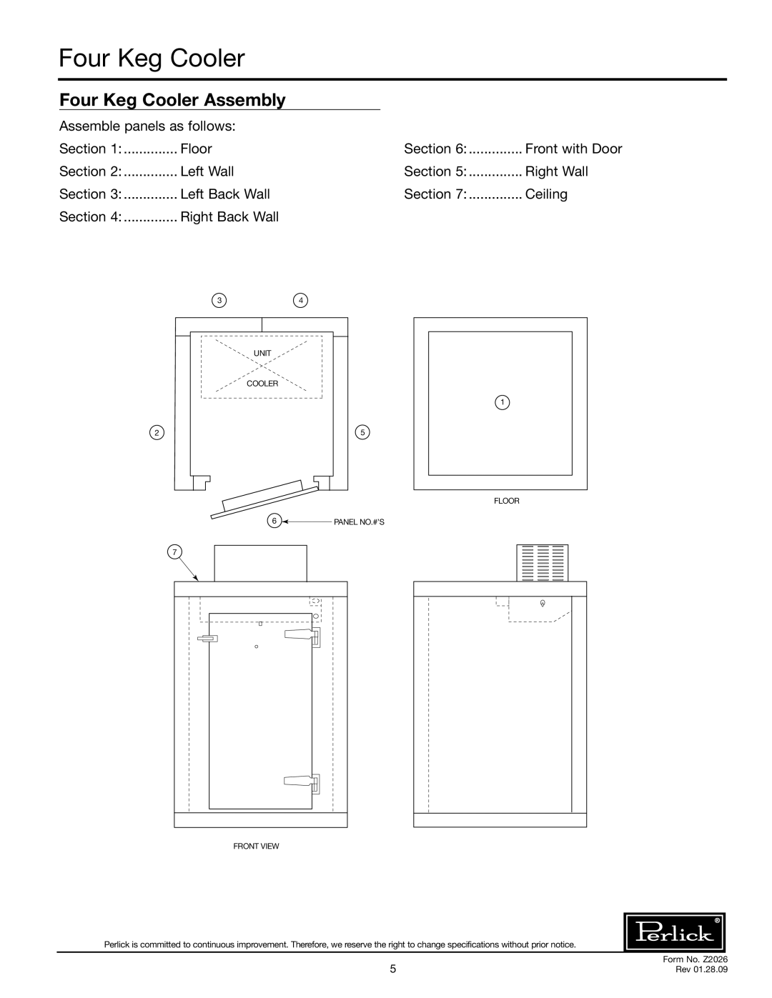 Perlick US4KP, US10KP specifications Four Keg Cooler Assembly 