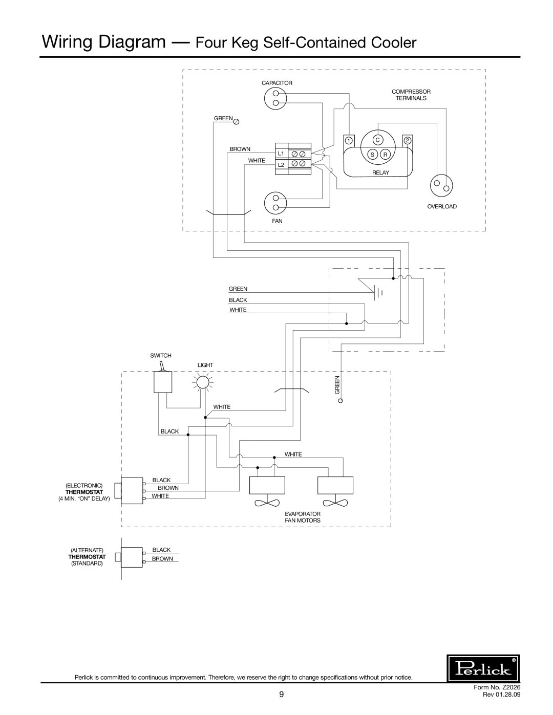 Perlick US4KP, US10KP specifications Wiring Diagram Four Keg Self-Contained Cooler 