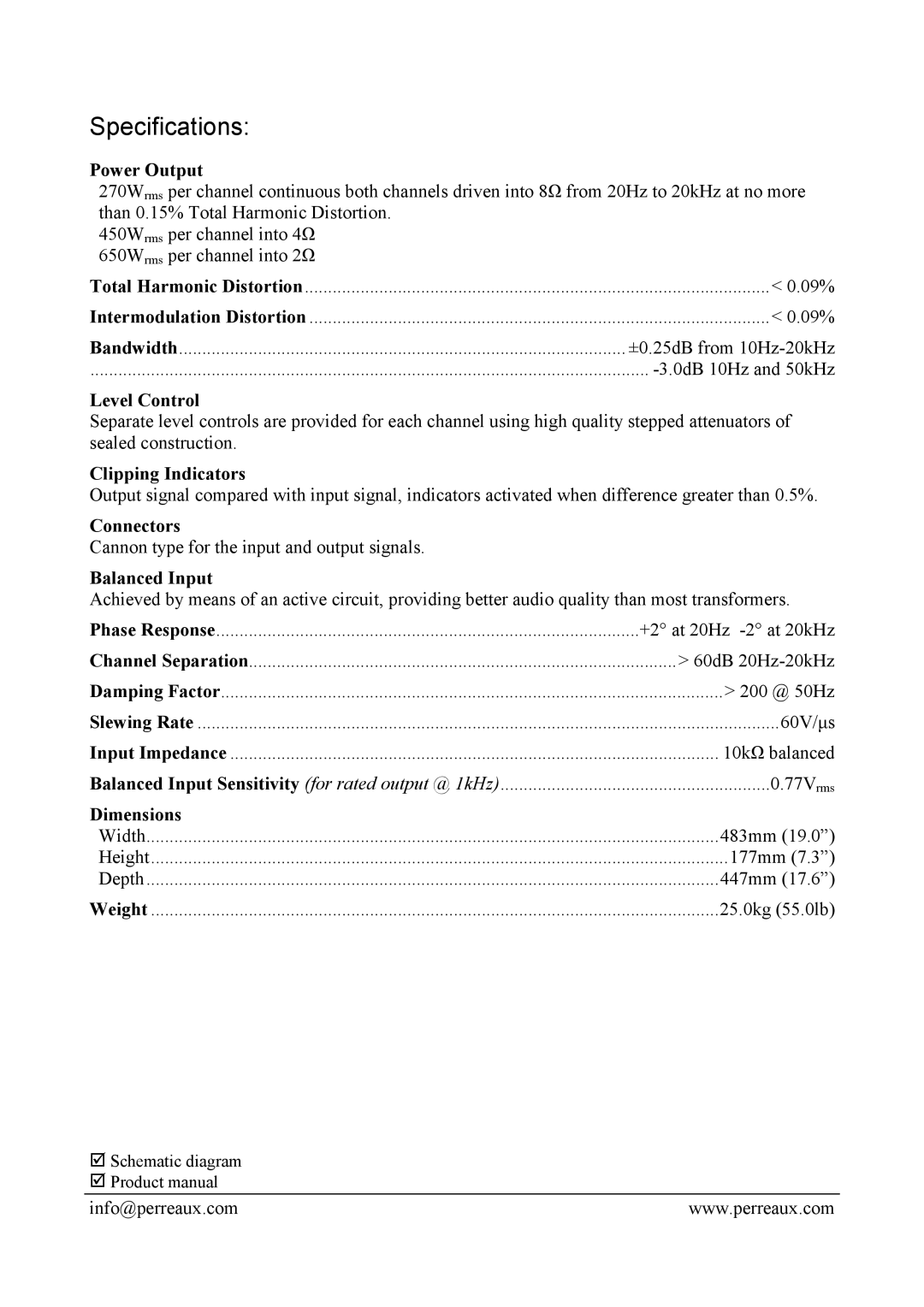 Perreaux 6200B manual Specifications 