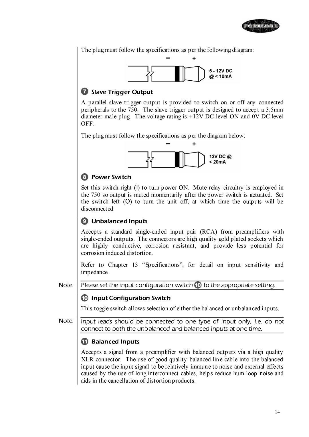 Perreaux 750 owner manual Slave Trigger Output 