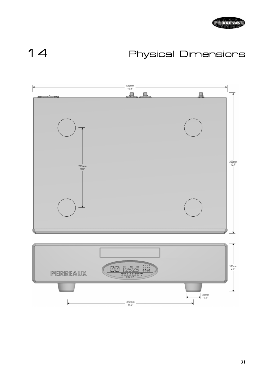 Perreaux CD Player owner manual Physical Dimensions 