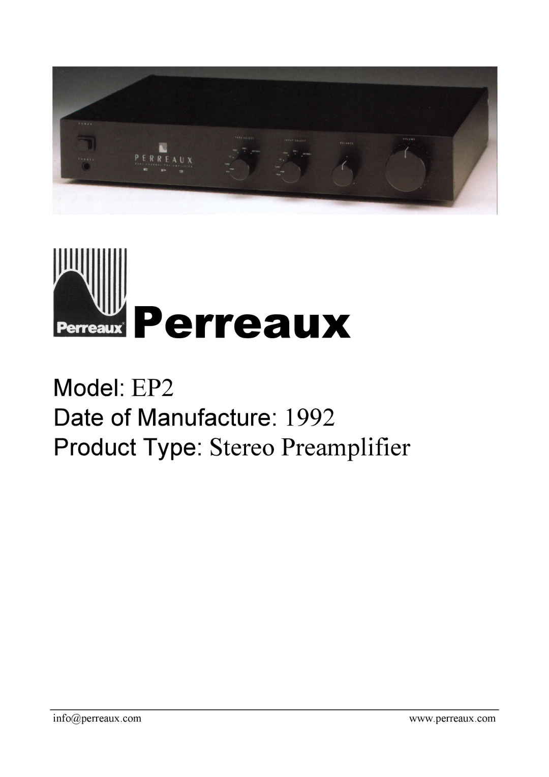 Perreaux EP2 manual Perreaux, Product Type Stereo Preamplifier 