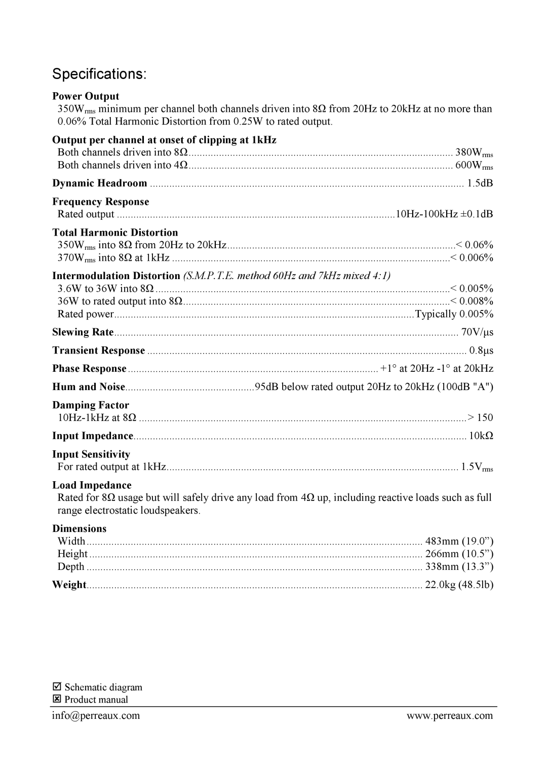 Perreaux PMF4000A manual Specifications 