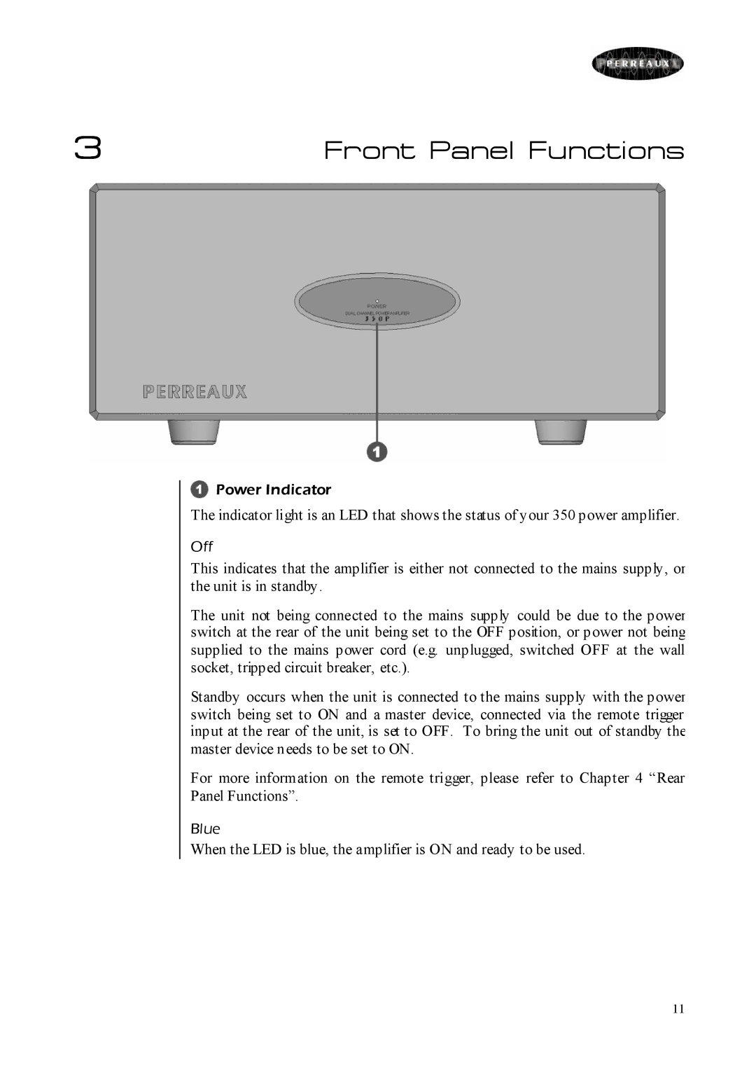 Perreaux Prisma 350 owner manual Front Panel Functions 