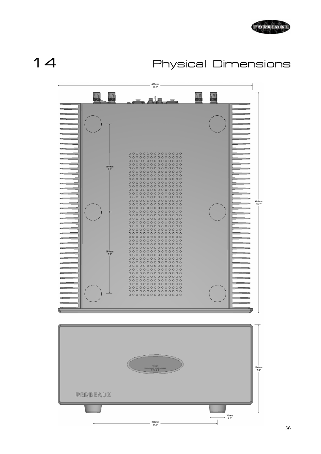 Perreaux Prisma 350 owner manual Physical Dimensions 