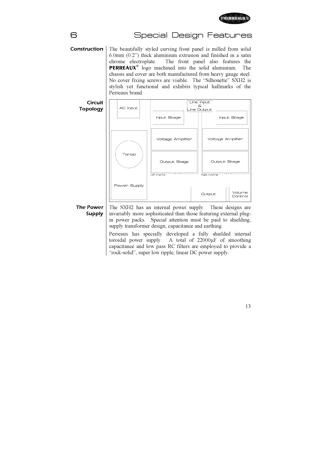 Perreaux Silhouette SXH2 owner manual Special Design Features 