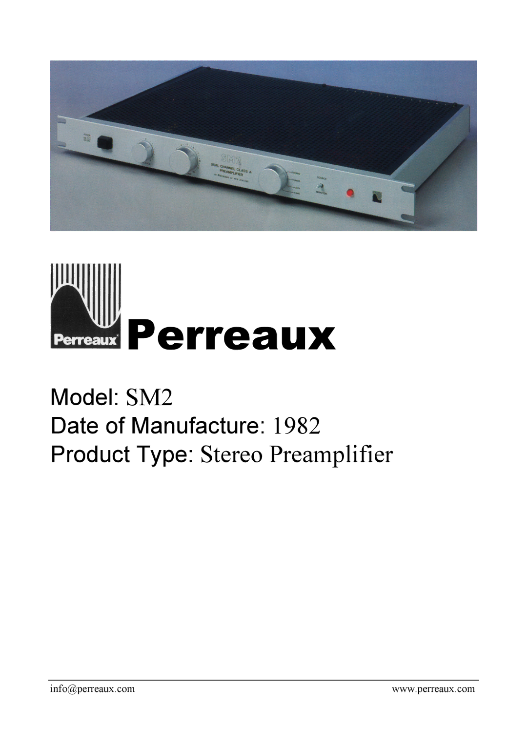 Perreaux SM2 manual Perreaux, Product Type Stereo Preamplifier 