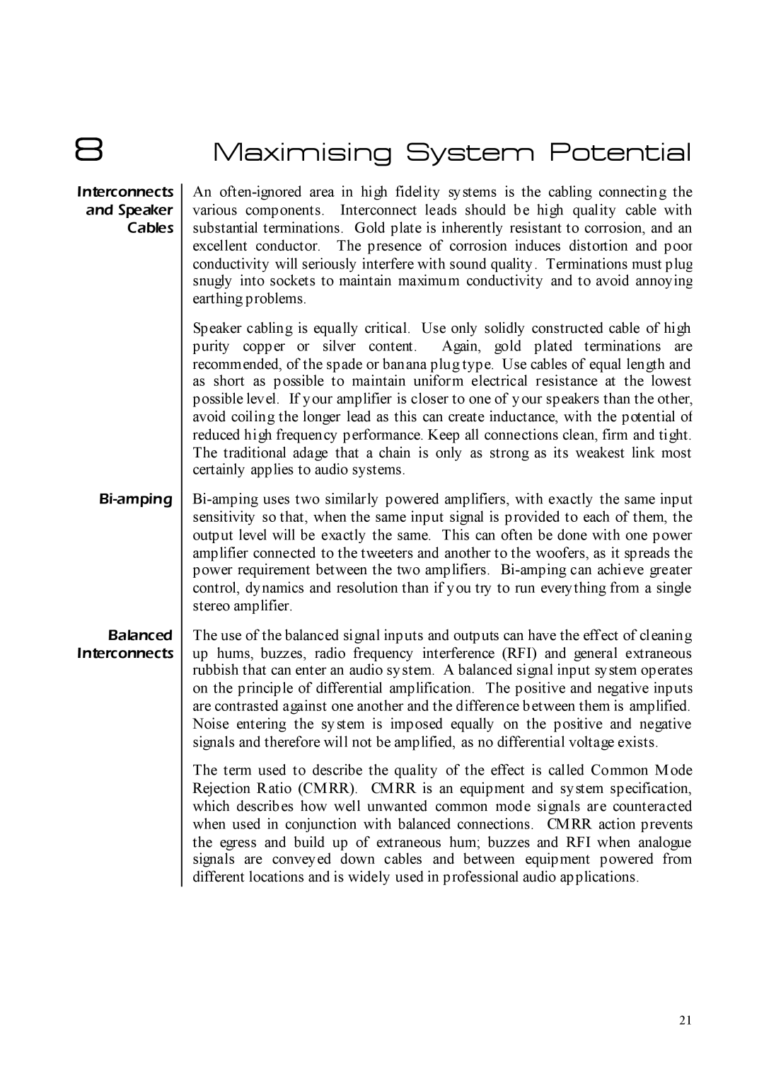 Perreaux SM6 MKII owner manual Maximising System Potential 