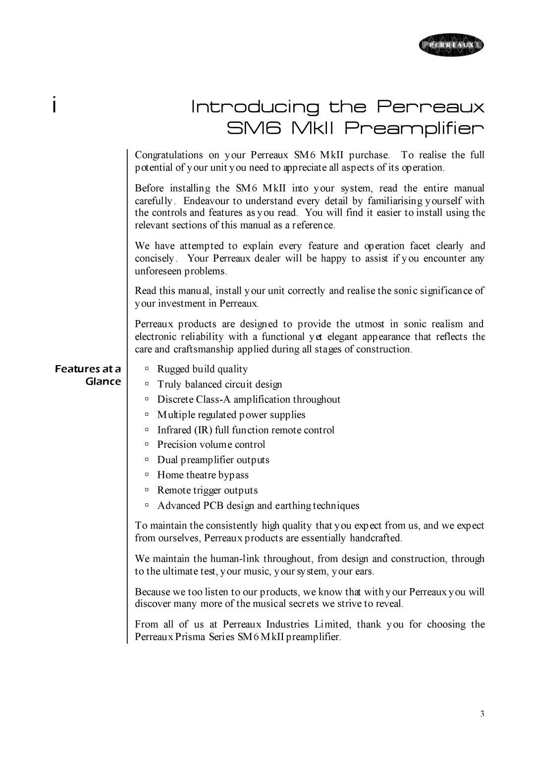 Perreaux SM6 MKII owner manual Introducing the Perreaux SM6 MkII Preamplifier 