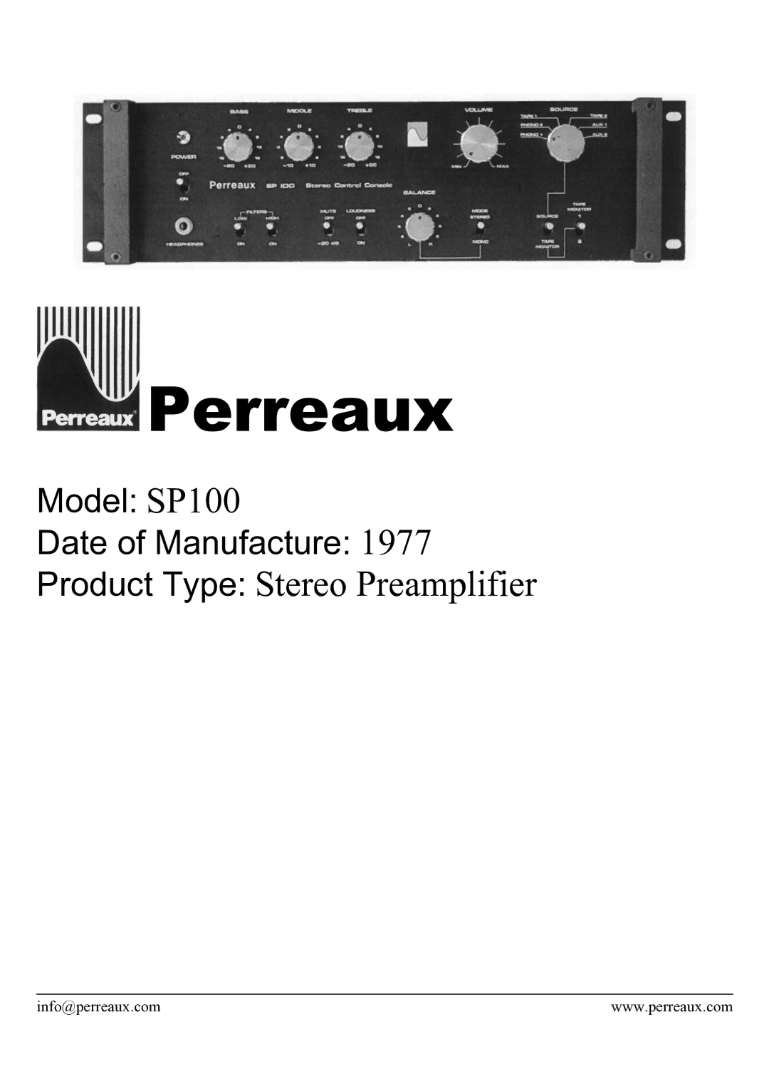 Perreaux SP100 manual Perreaux 