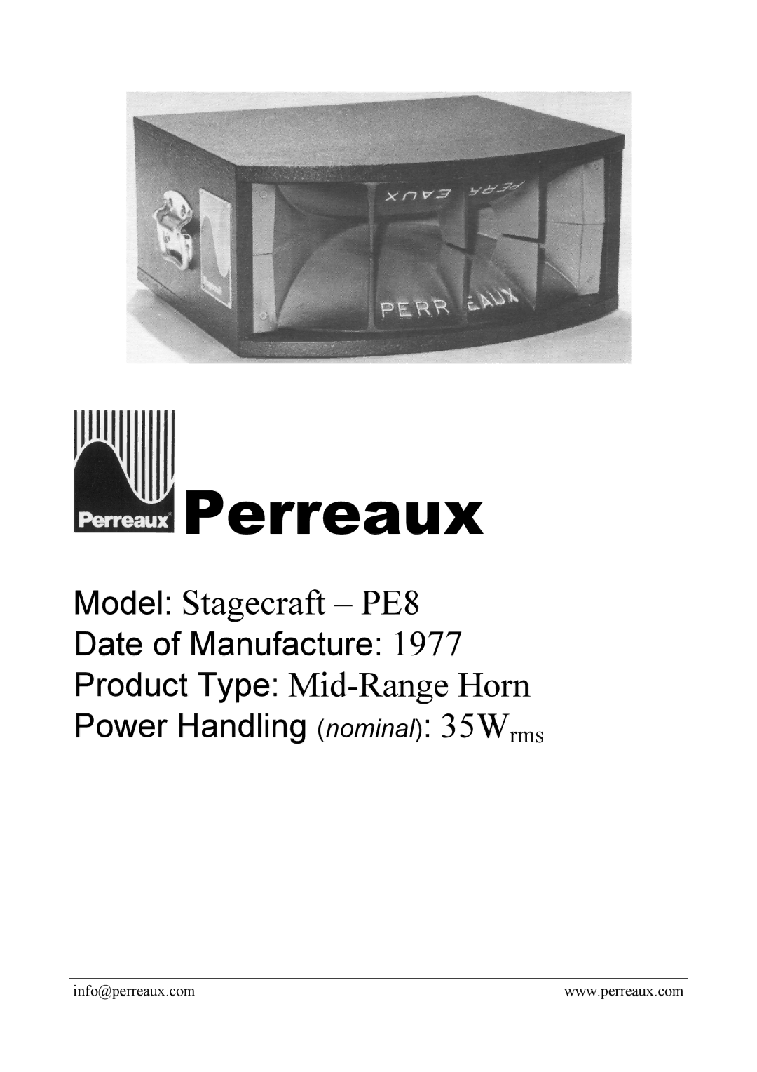 Perreaux STAGECRAFT PE8 manual Perreaux, Model Stagecraft PE8 