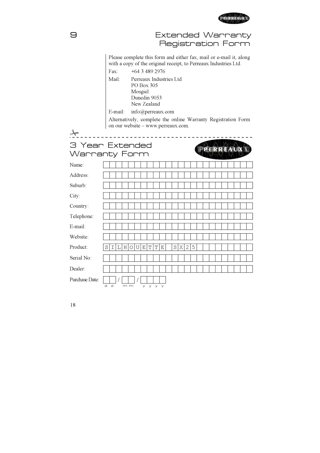 Perreaux SX25 owner manual Registration Form, Year Extended Warranty Form 