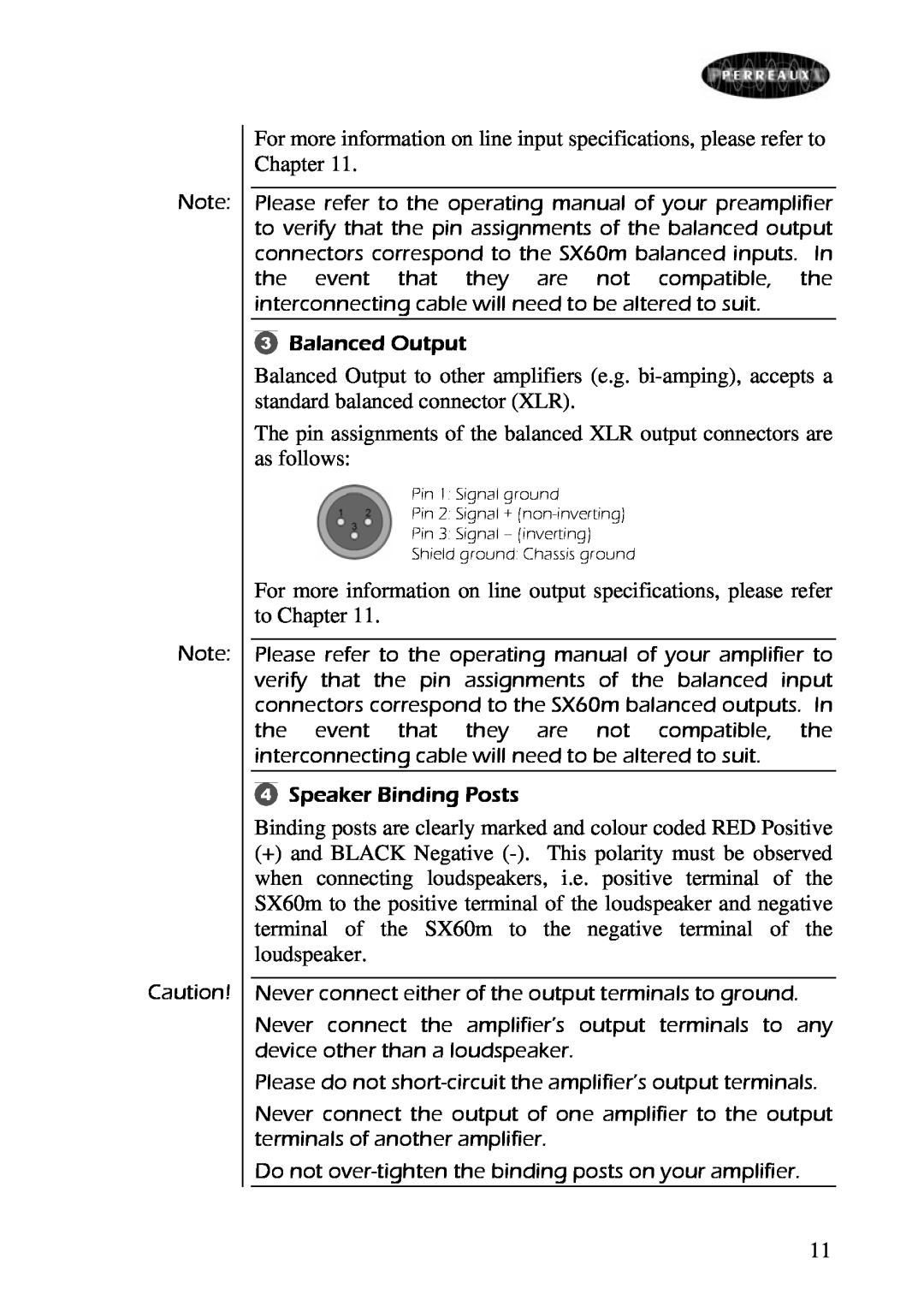 Perreaux SX60m manual For more information on line input specifications, please refer to Chapter 