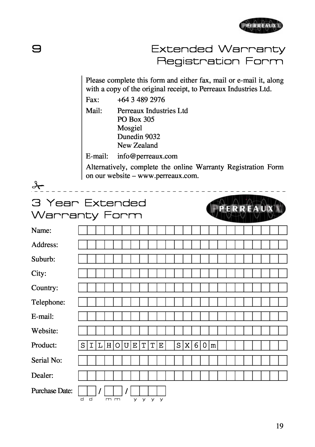 Perreaux SX60m manual Extended Warranty Registration Form, Year Extended Warranty Form, S I L H O U E T T E S X 6 0 m 