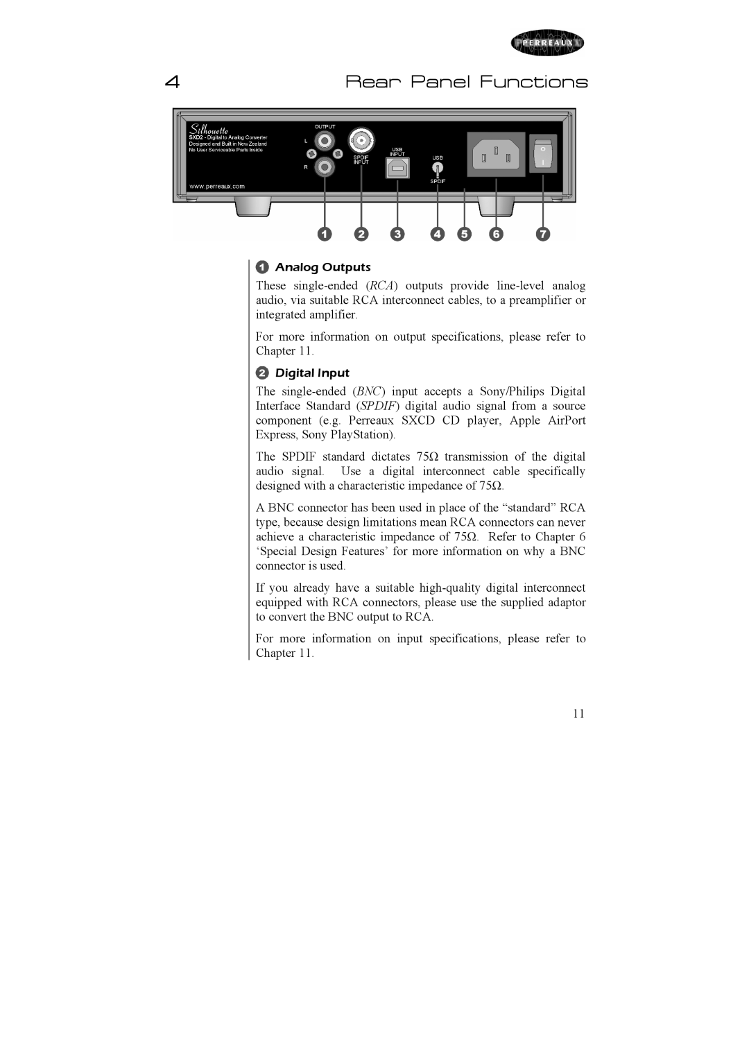 Perreaux SXD2 owner manual Rear Panel Functions 