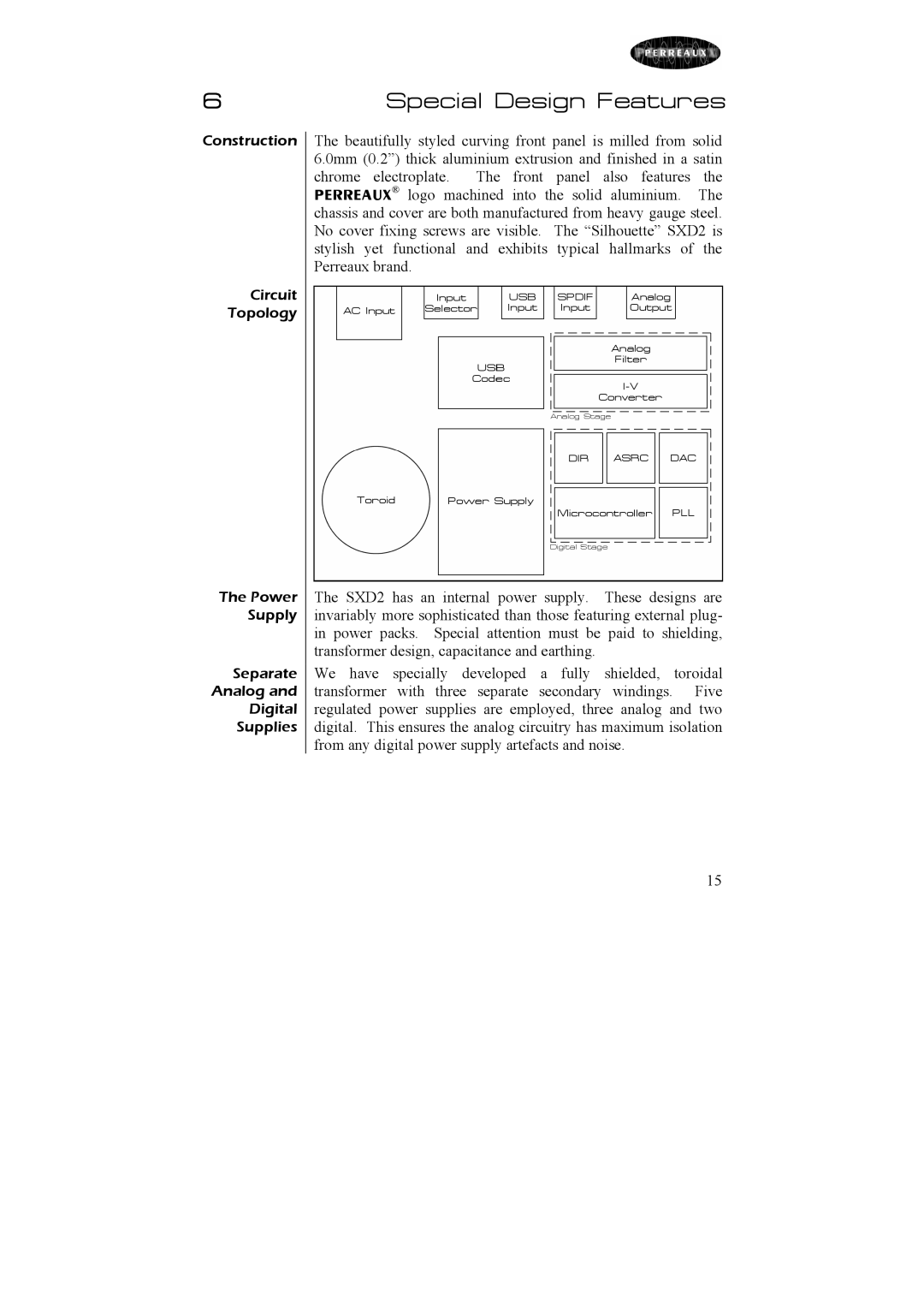 Perreaux SXD2 owner manual Special Design Features 