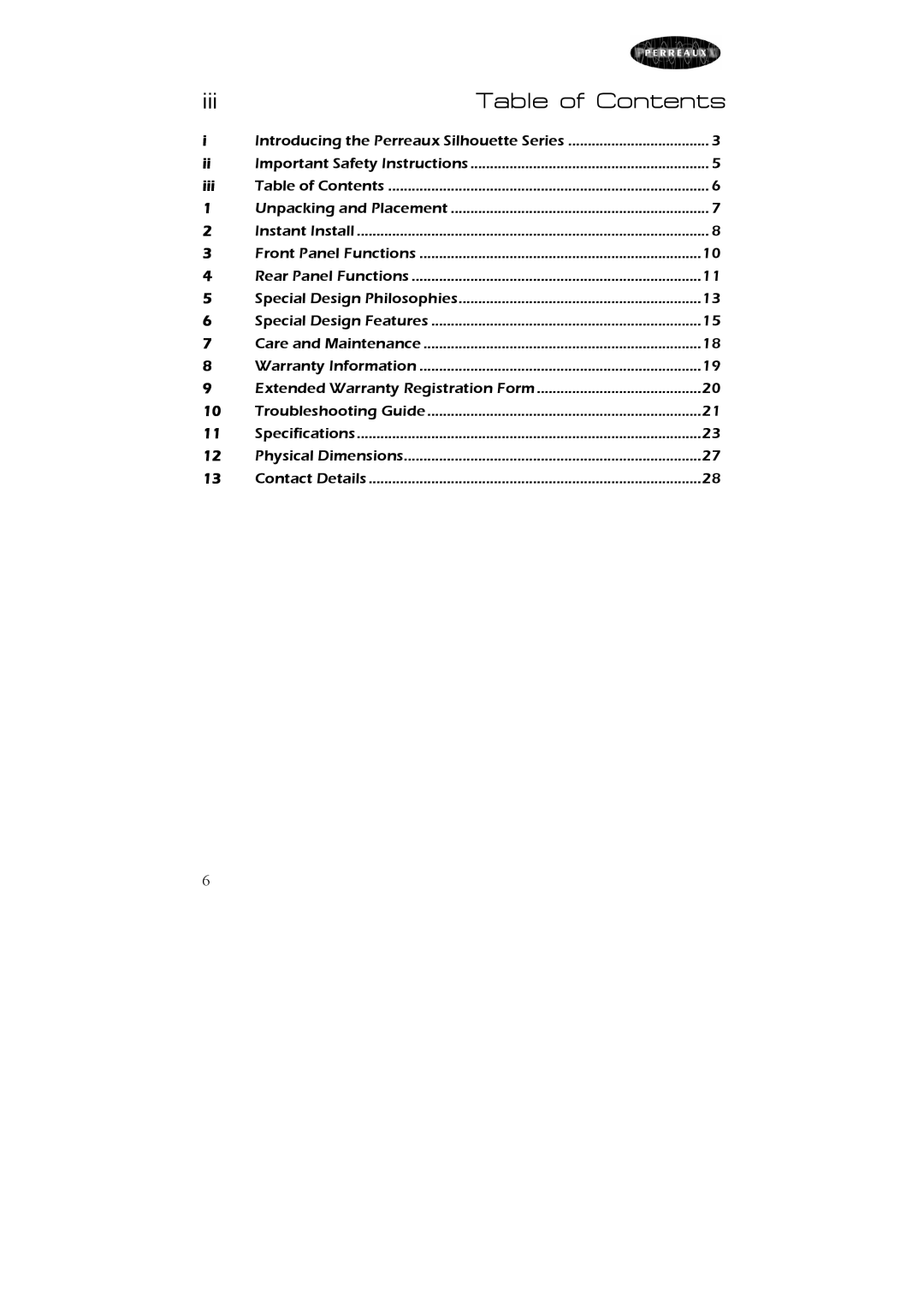 Perreaux SXD2 owner manual Iii Table of Contents 