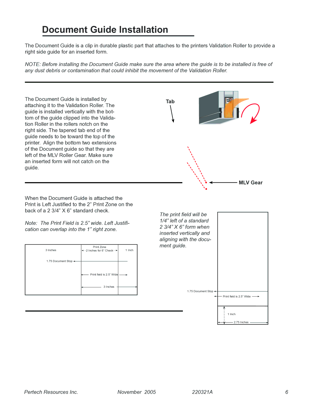 Pertech 5300 manual Document Guide Installation, Tab MLV Gear 