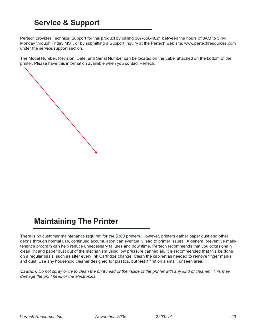 Pertech 5300 manual Service & Support, Maintaining The Printer 
