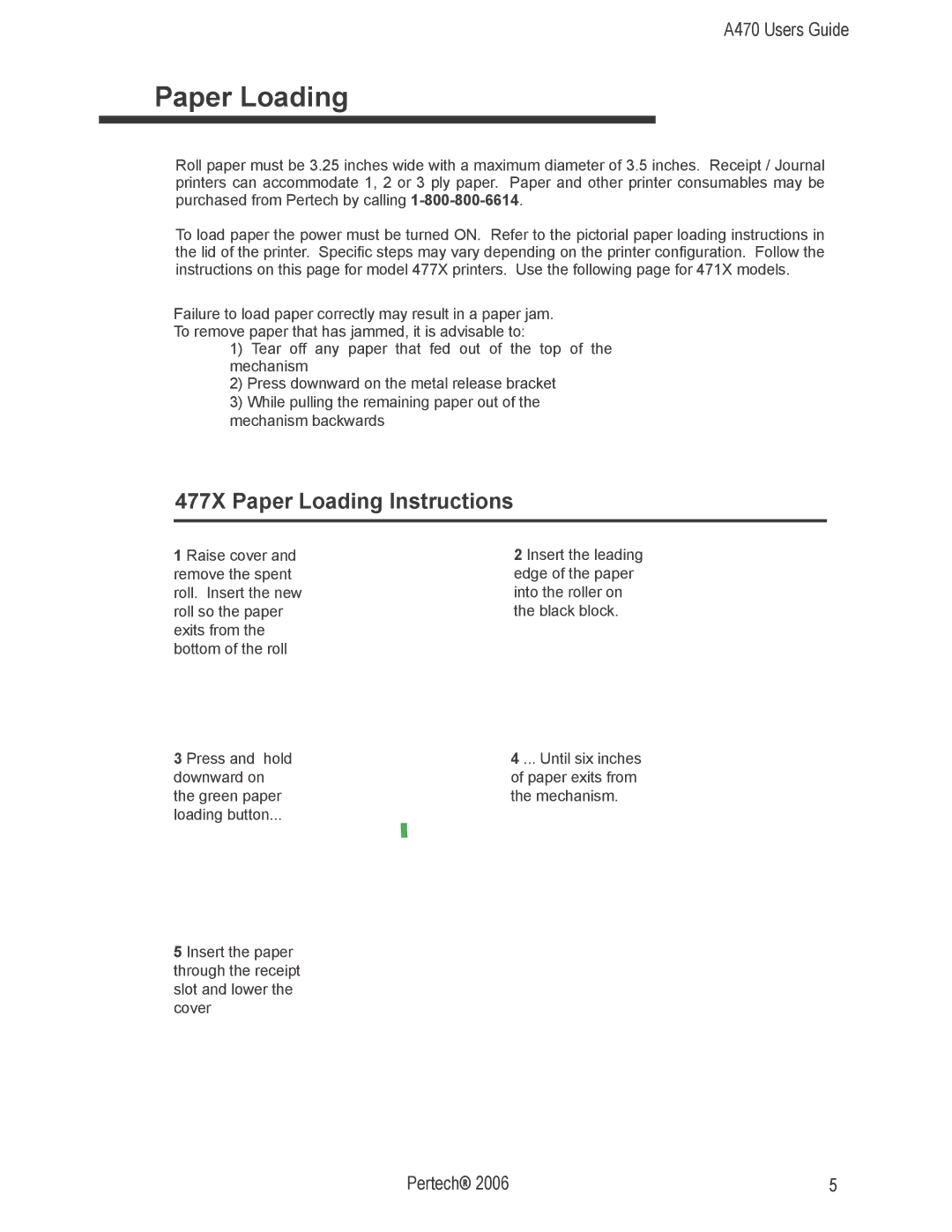 Pertech A470 manual 477X Paper Loading Instructions 