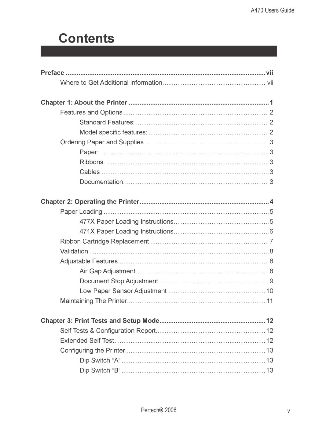 Pertech A470 manual Contents 