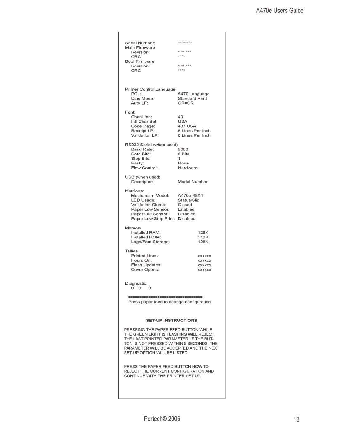 Pertech A470e manual SET-UP Instructions 