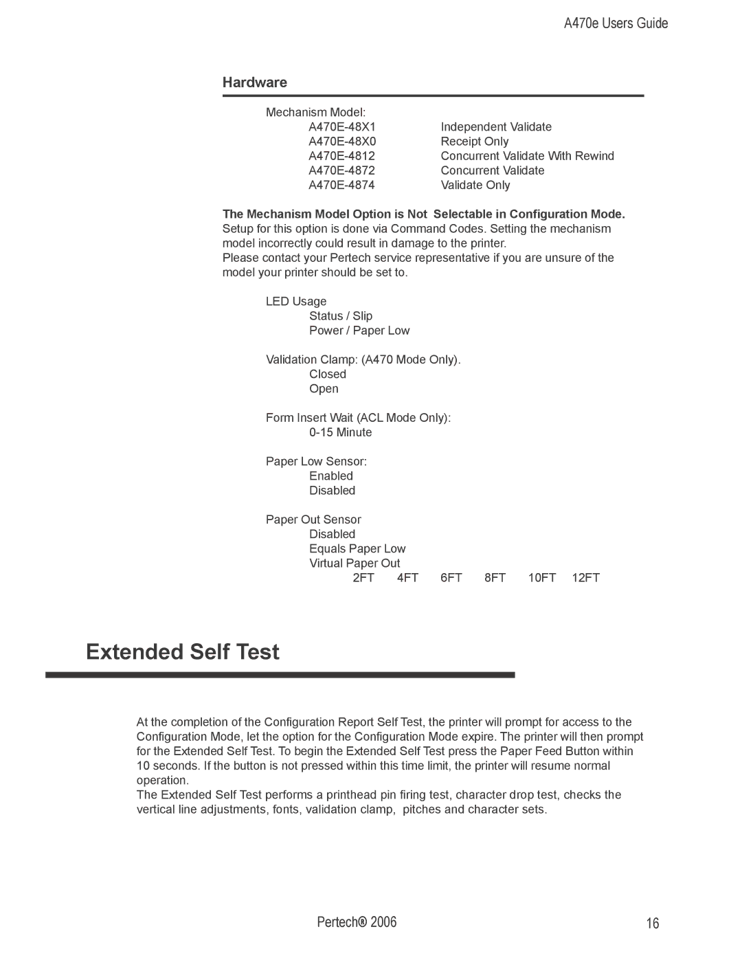 Pertech A470e manual Extended Self Test, Hardware 