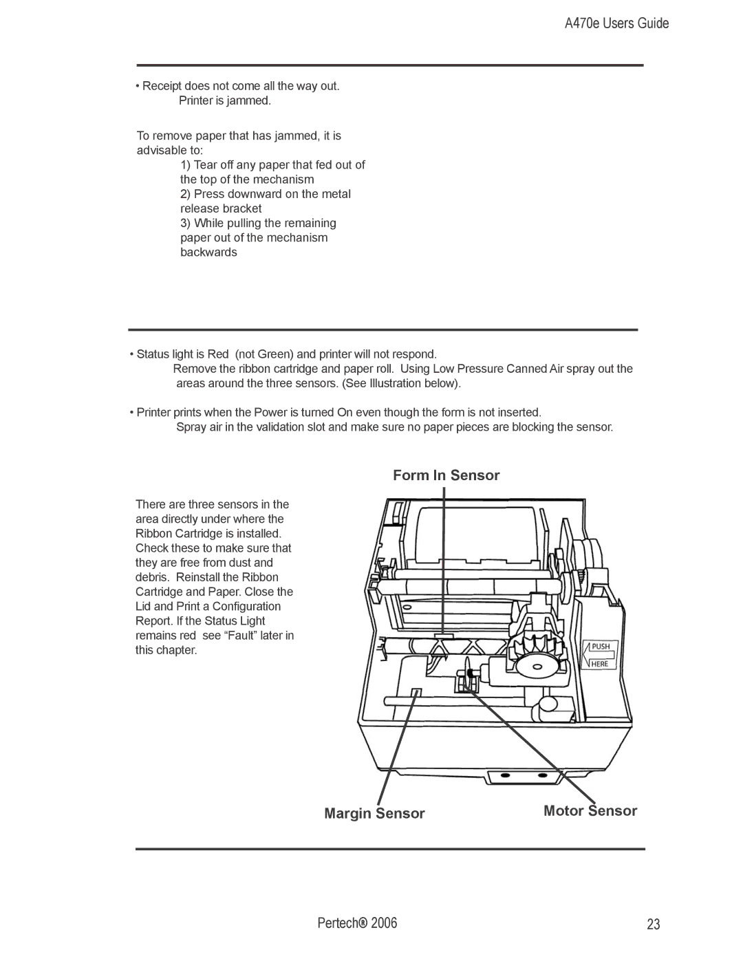 Pertech A470e manual Form In Sensor, Margin Sensor Motor Sensor 