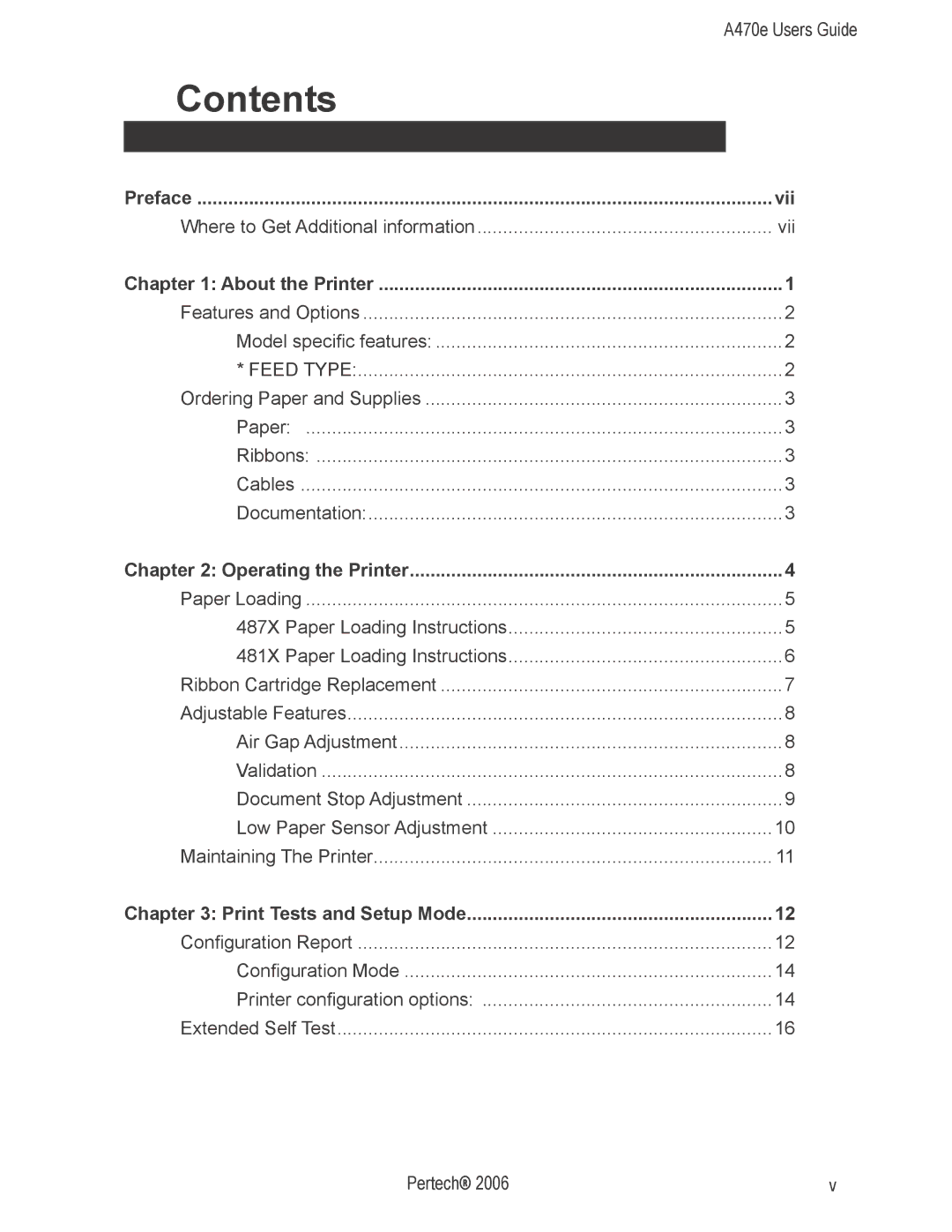 Pertech A470e manual Contents 