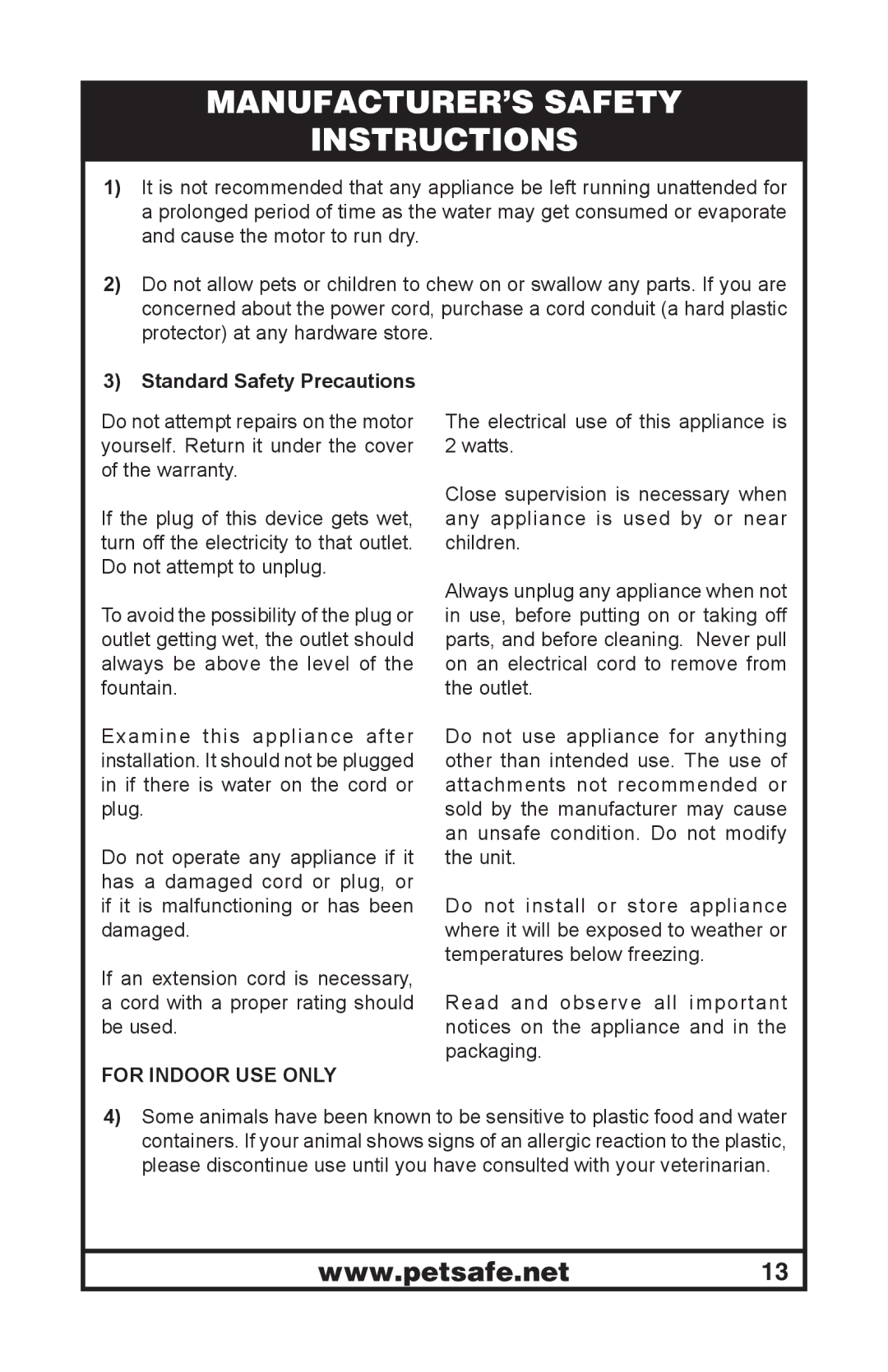 Petsafe 400-1254-19 manuel dutilisation MANUFACTURER’S Safety Instructions, Standard Safety Precautions 