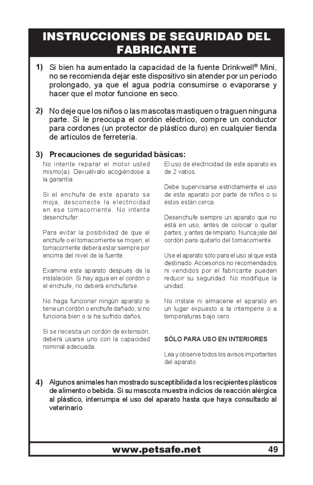 Petsafe 400-1254-19 manuel dutilisation Instrucciones DE Seguridad DEL Fabricante, Precauciones de seguridad básicas 