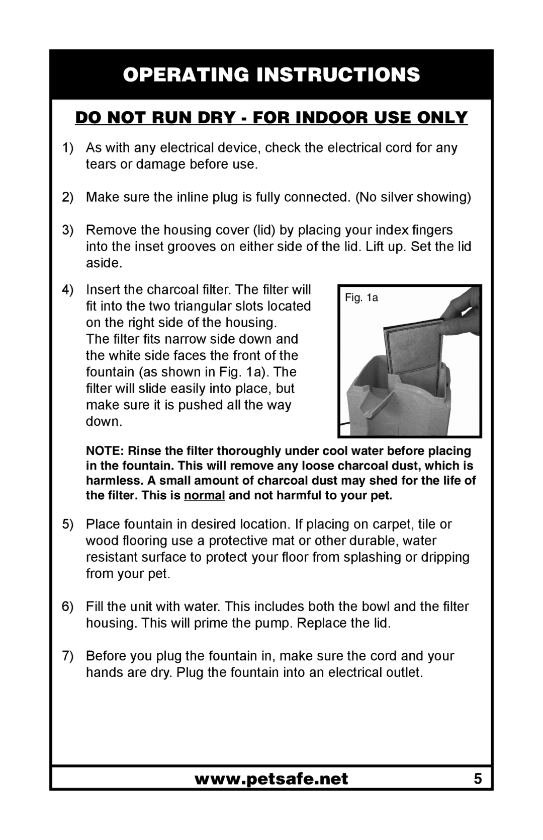 Petsafe 400-1254-19 manuel dutilisation Operating Instructions, Do not RUN DRY for Indoor USE only 