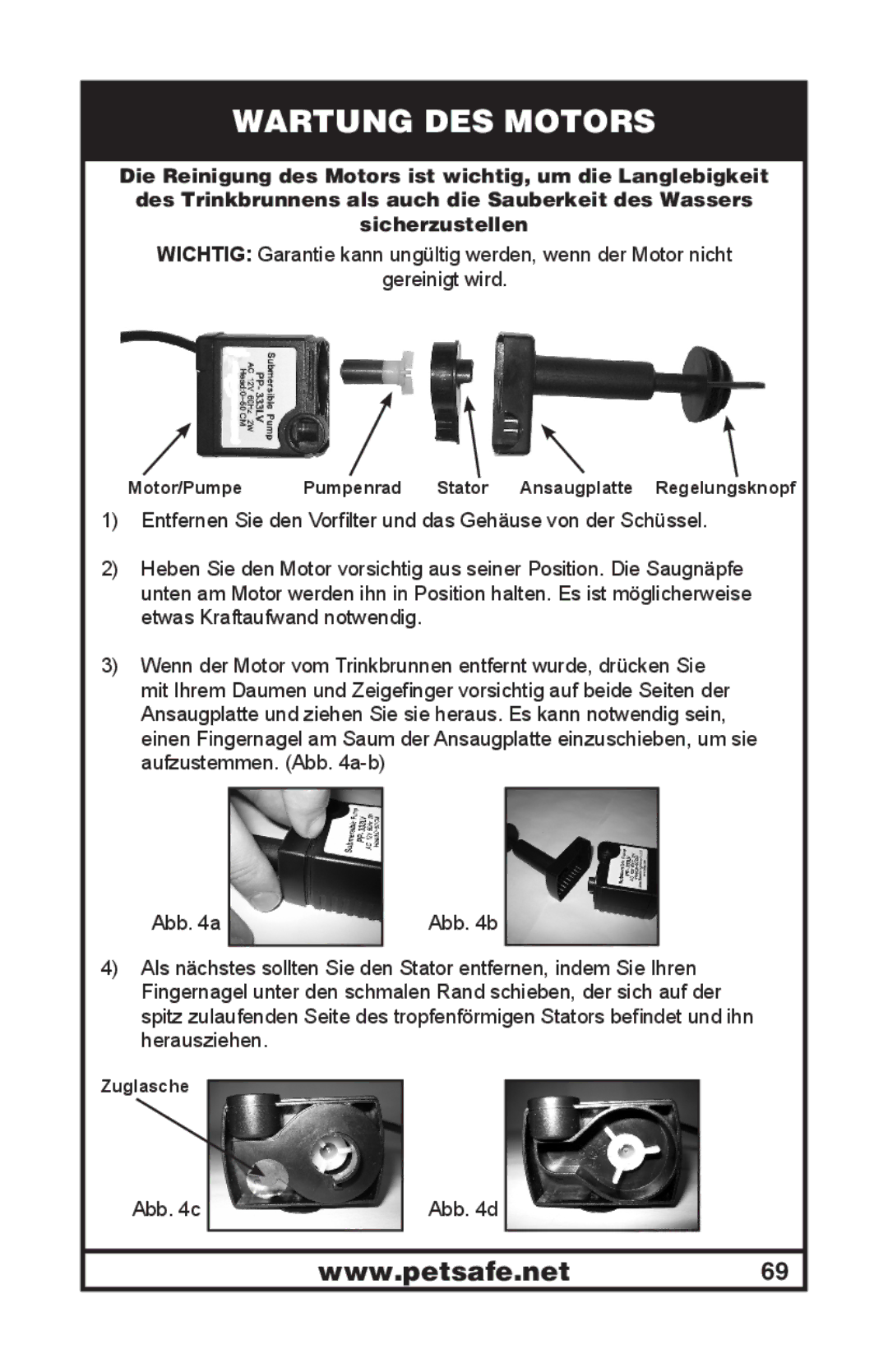 Petsafe 400-1254-19 manuel dutilisation Wartung DES Motors, Abb c Abb d 