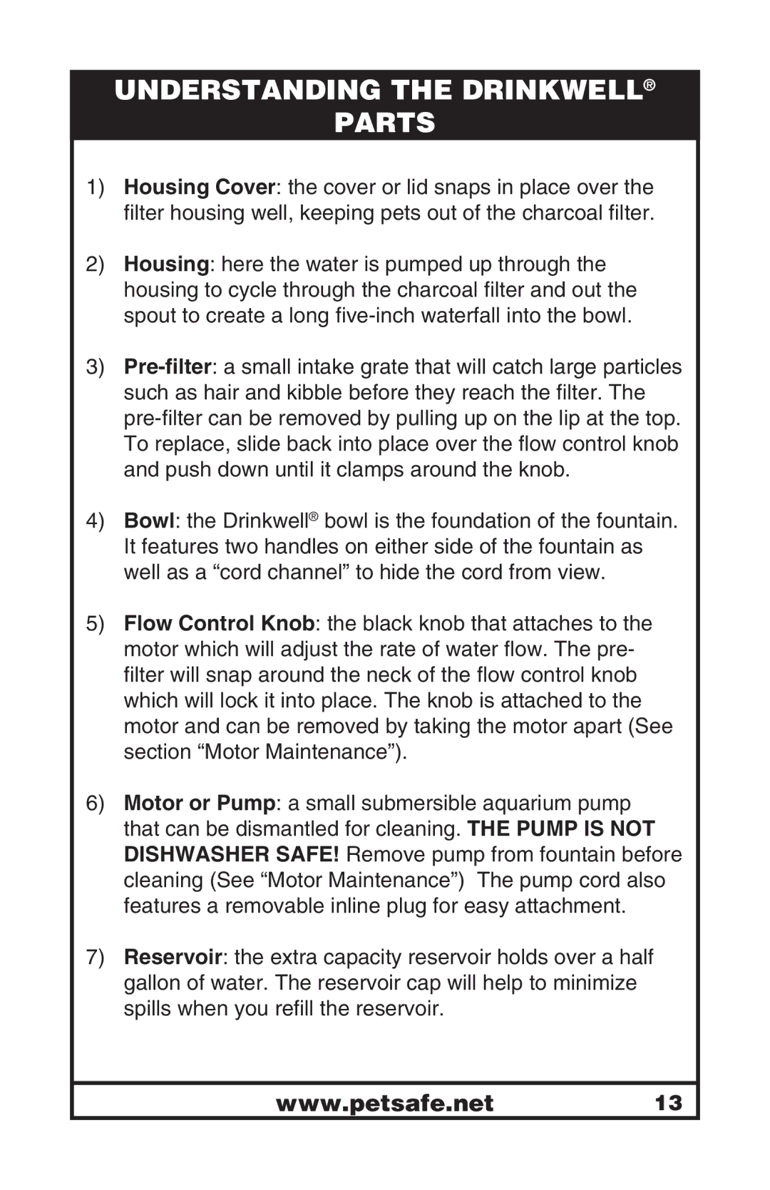 Petsafe 400-1255-19 manuel dutilisation Understanding the Drinkwell Parts 