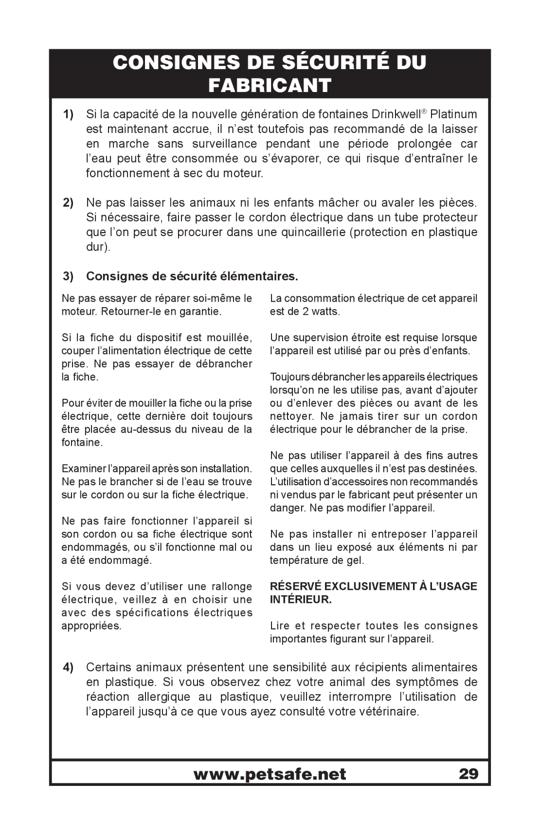 Petsafe 400-1255-19 manuel dutilisation Consignes DE Sécurité DU Fabricant, Consignes de sécurité élémentaires 