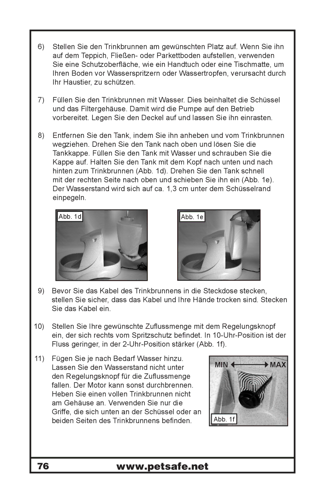 Petsafe 400-1255-19 manuel dutilisation Fluss geringer, in der 2-Uhr-Position stärker Abb f 