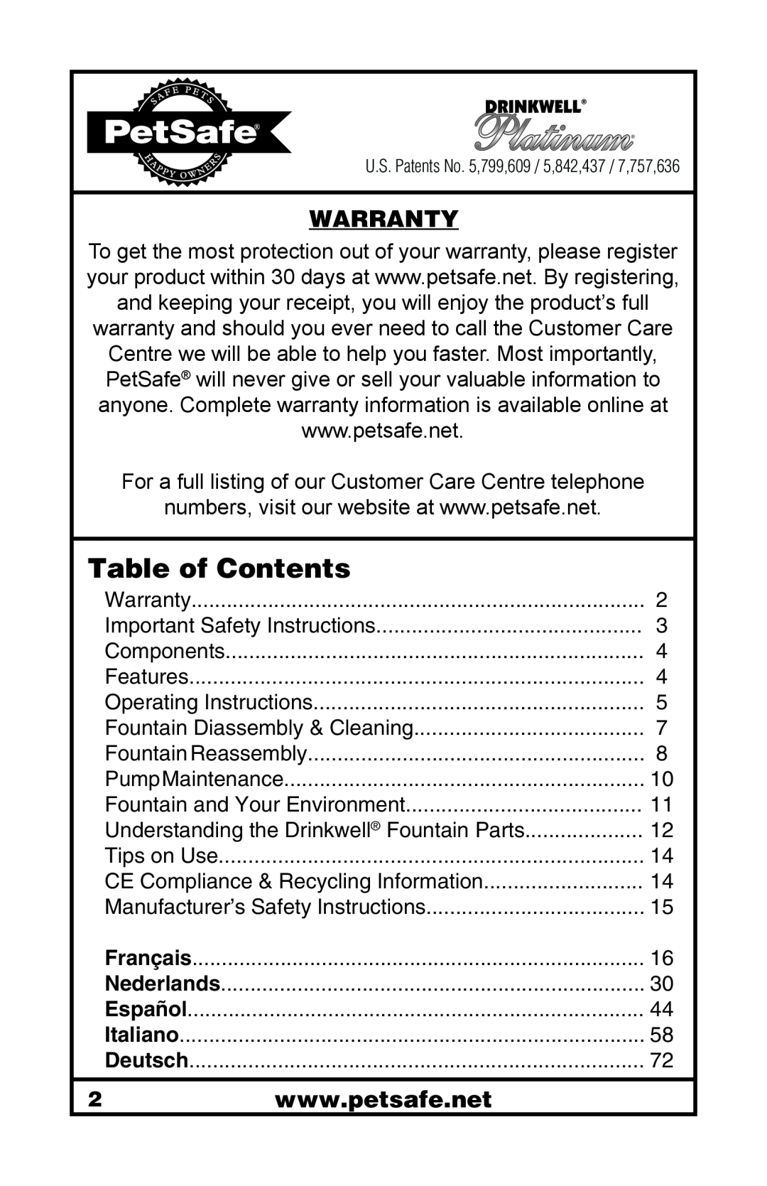 Petsafe 400-1255-19 manuel dutilisation Table of Contents, Warranty 