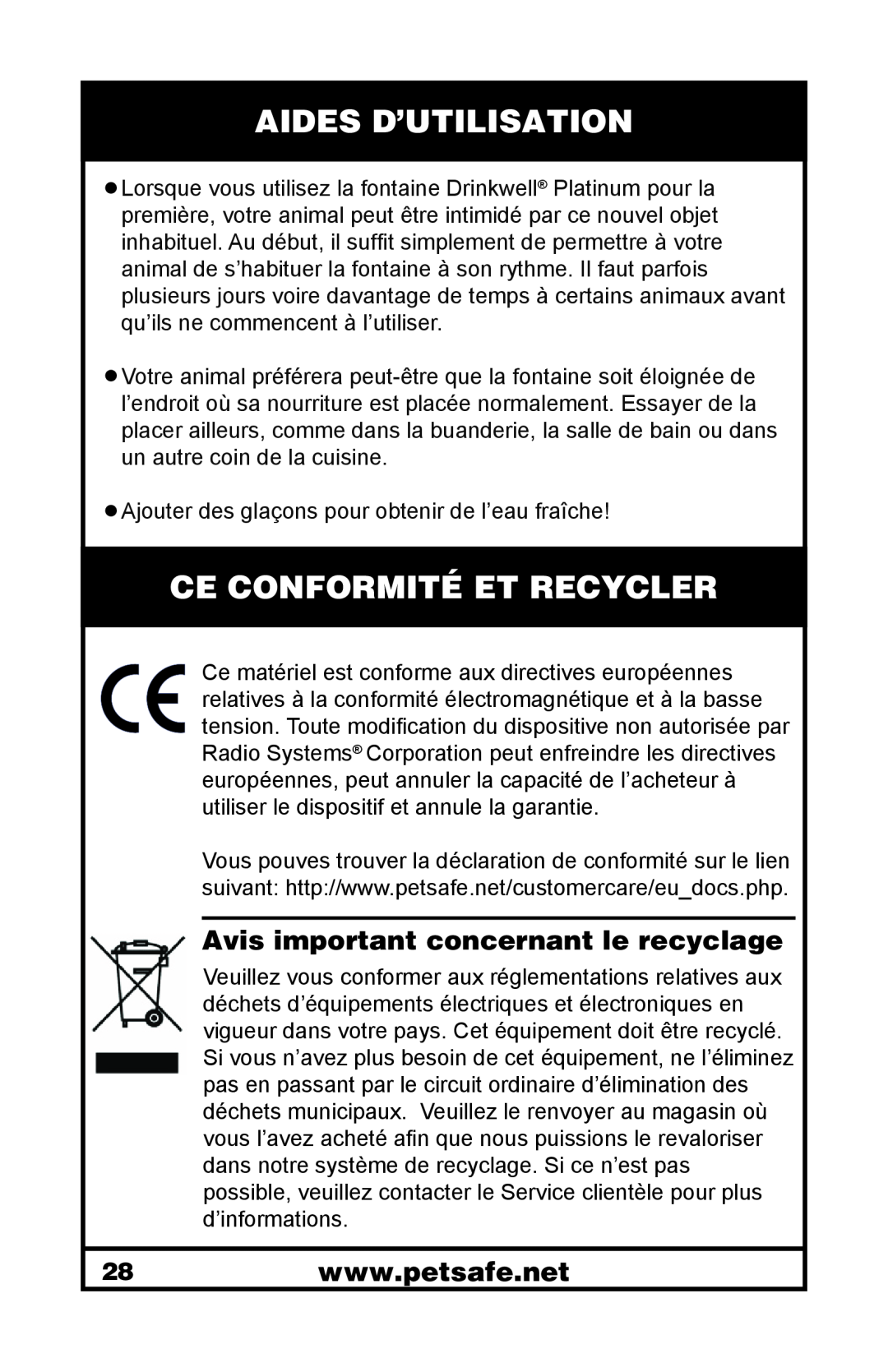 Petsafe 400-1255-19 Aides D’Utilisation, Ce Conformité Et Recycler, Avis important concernant le recyclage 