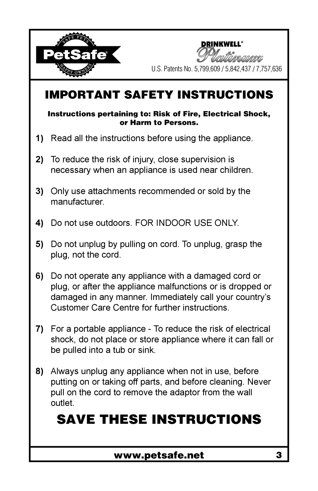 Petsafe 400-1255-19 manuel dutilisation Important Safety Instructions, Save These Instructions 