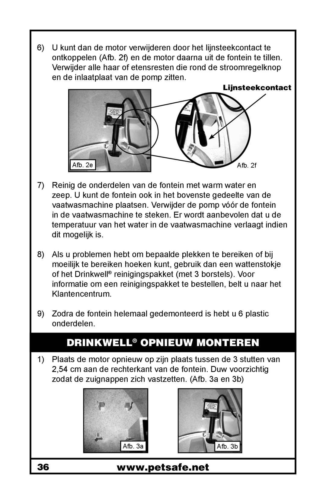 Petsafe 400-1255-19 manuel dutilisation Drinkwell Opnieuw Monteren, Lijnsteekcontact 