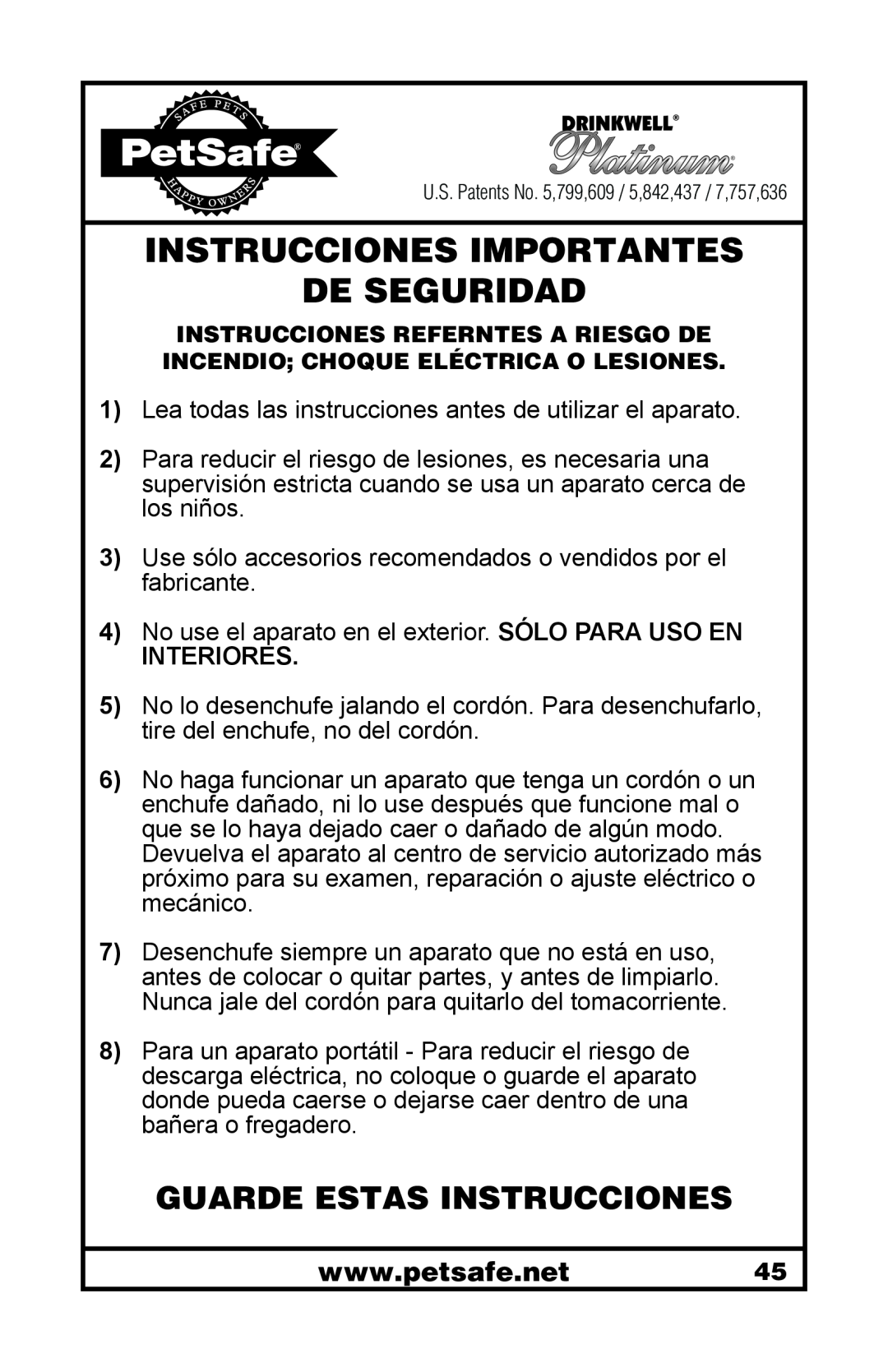 Petsafe 400-1255-19 manuel dutilisation Guarde Estas Instrucciones, Instrucciones Importantes De Seguridad, Interiores 