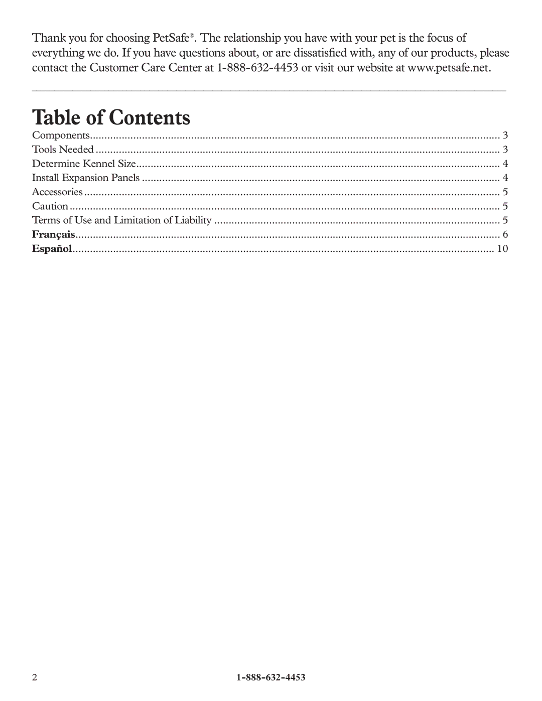 Petsafe Cottageview Dog Kennel manual Table of Contents 